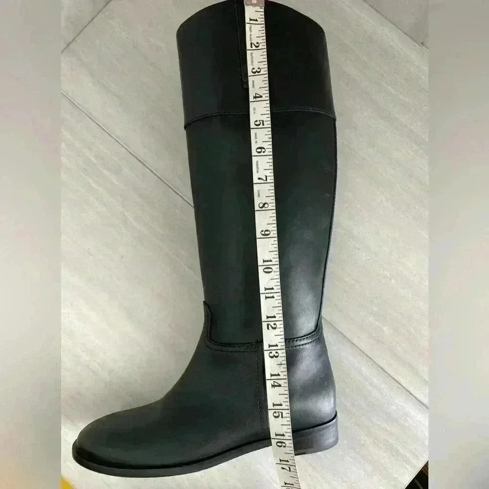 NEW Tory Burch Double T Black Leather Riding Boot Women’s Size 6M